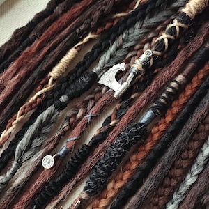 Viking braids ginger on hairband, Boho dreadlock ponytail black, Goth hair falls, Pirate costume dread extension, Length 16-18&quot;, Braids 22