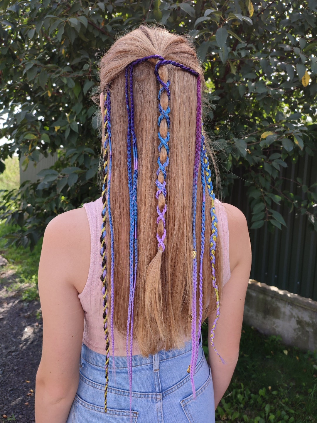 Purple Blue Synthetic Braids on Hair Clips Rave Hair Etsy