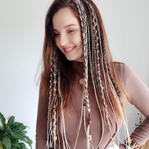 Clip in dreadlocks blonde, Boho hair extension with black, Viking braids on hair clips, Festival hair, Length 24&quot;, Braids 22, clips 6