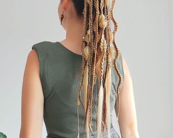 thumbnail image 2 of Dark Strawberry Blonde Braided Faux Hair Headband – 3/4" Wide, Reddish-Blonde Plaits, Unbranded 2 of 5