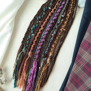 Brown braids on hairband, Boho dreadlock ponytail blue purple orange, Whimsical hair, Festival hippie dread extension, Length 22&quot;, Braids 19