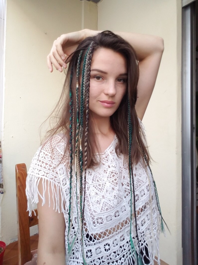 Clip in Braids Extension Green Brown Boho Hair Extensions Etsy