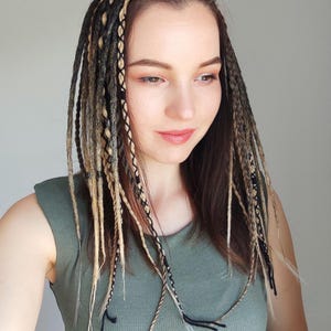 Clip in dreadlocks ombre black to wheat blonde, Festival hair extension, Viking crochet dreads on hair clips, Length 14&quot;, 3 clips 12 braids
