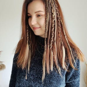 Clip in dreadlocks ginger, Boho hair extension wheet blonde, Viking dreads  brown on hair clips, Medival warrior hair accessory, Length 17&quot;