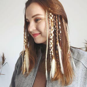 Clip in dreadlocks blonde, Boho hair extensions ginger, Viking dreads on hair clips, Festival hair accessory, Length 15&quot;, Braids 24, 6 clips
