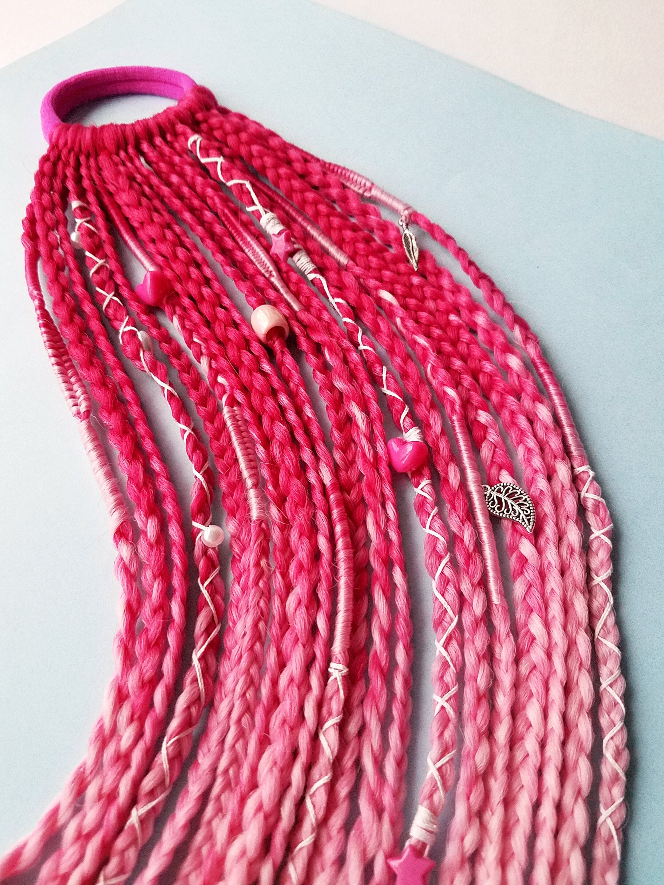 Pink braids hair extension on hair rubber band Synthetic Etsy