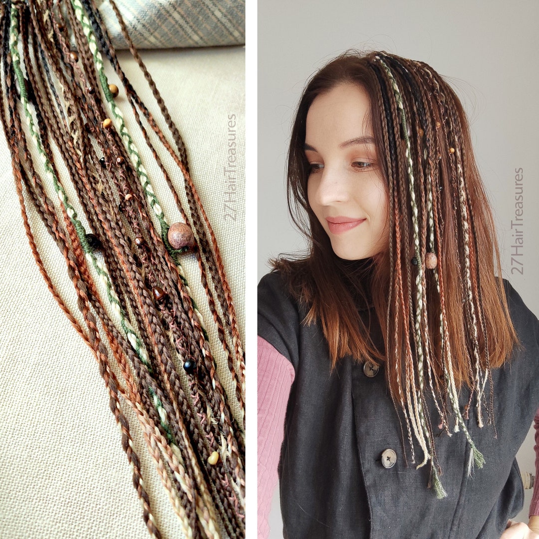 Clip in Braids Extension Brown, Dreadlock Hair Clips Shaten, Viking