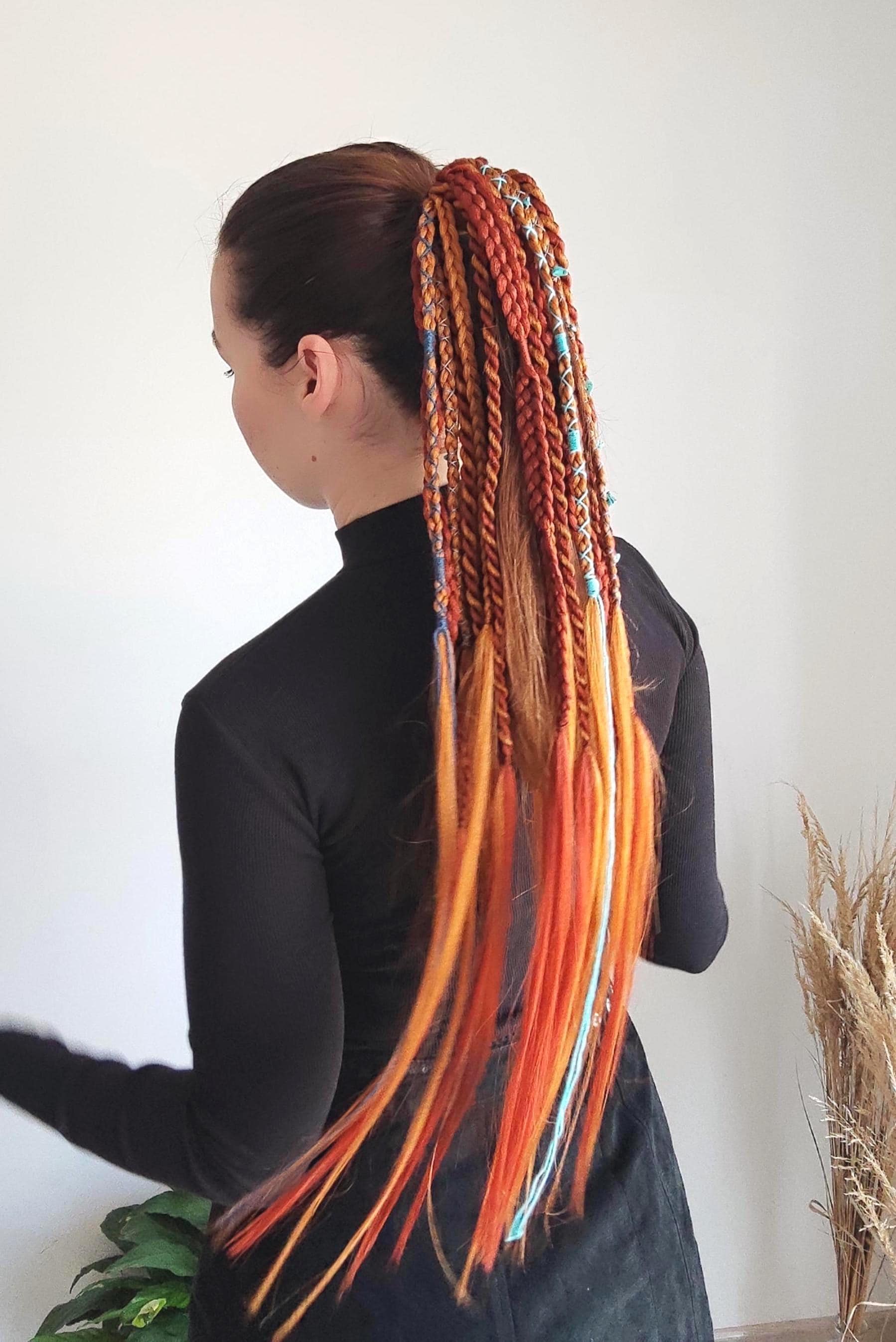 Long Dreadlock Ponytail Wig, Orange Braids on Hairband With