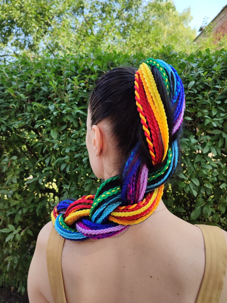 Rainbow Braids Extension on Hairband LGBT Hair Extension Etsy
