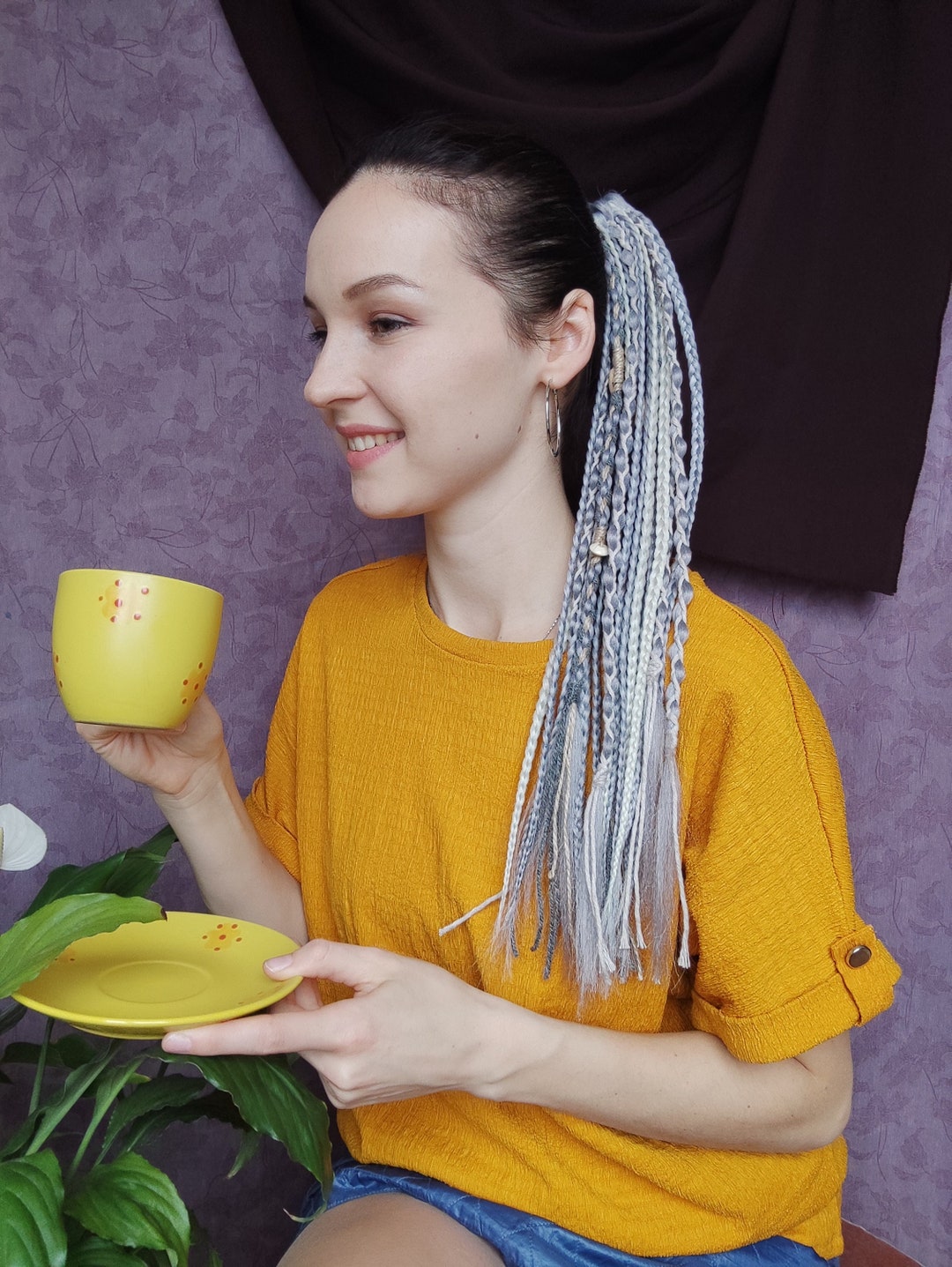 Gray Viking Braids On Hair Elastic Boho Dreadlock Ponytail Etsy