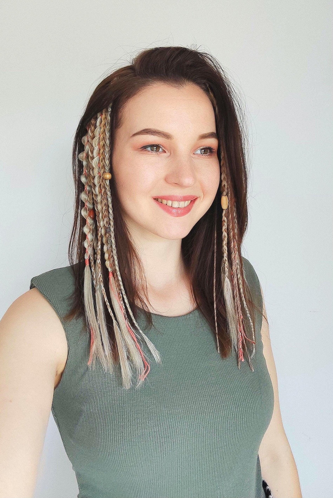 Braids With Threads Clip in Braids Extension Wheat Blonde, Dreadlocks Extension Peach ...