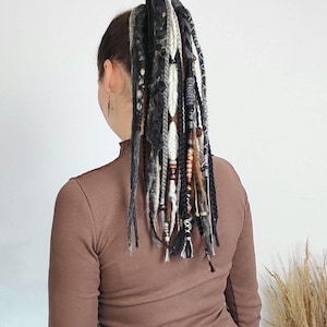 Viking braids gray on hairband, Boho dreadlock ponytail black, Silver hippie hair wig, Brutal dread extension for man, Length 20&quot;, Braids 22