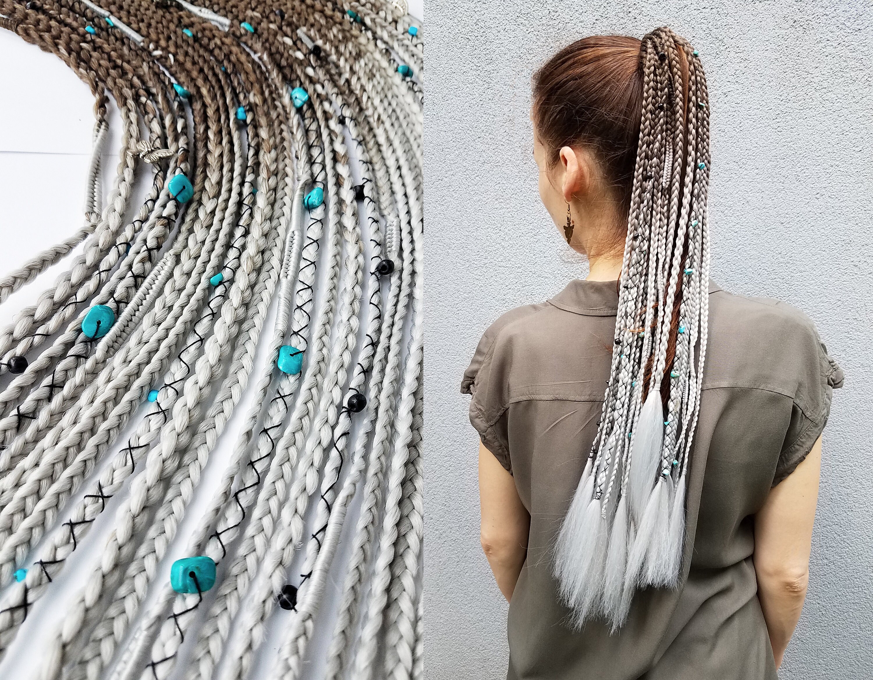 ポニーテールドレッドヘアエクステンションブラウンシルバー 