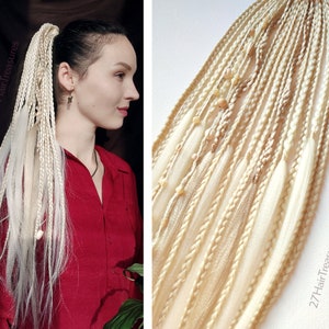 Blonde viking dread extensions on hairband, Dreadlock ponytail wig blonde, White blonde hair falls, Medieval festival braids extension