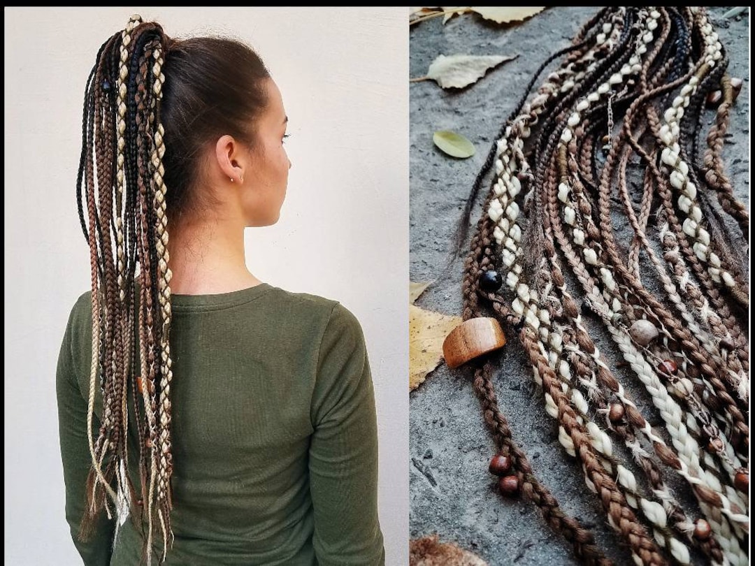 Boho Brown Ponytail Braids Hair Extension on Hairband Viking - Etsy Boho Brown Ponytail Braids Hair Extension on Hairband Viking - Etsy