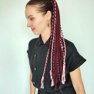 Cherry red braids extension, Viking hair extensions on hairband, Boho dreadlock ponytail burgundy, Pink hair falls, Length 24"/18",Braids 19