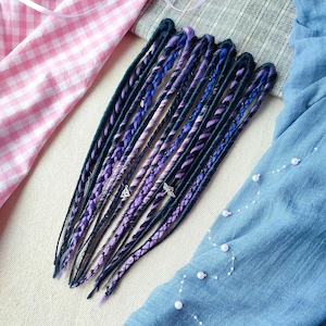 Purple braids on hair clip, Festival braids purple, Rave outfit women, Gothic short smooth dreads, Length 14&quot;, 6 clips, 18 braids