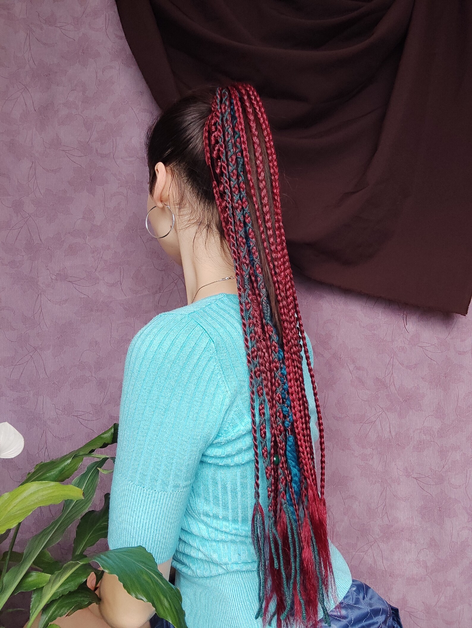 Red Braids Extensions on Hairband Dreadlock Ponytail With Etsy