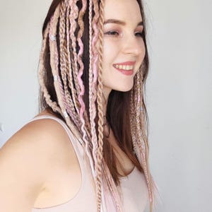 Rose pink braids on hair clip, Ginger hair clip braids and dreadlocks, Boho festival braids, Rave outfit women, Hippie hair, Length 21&quot;