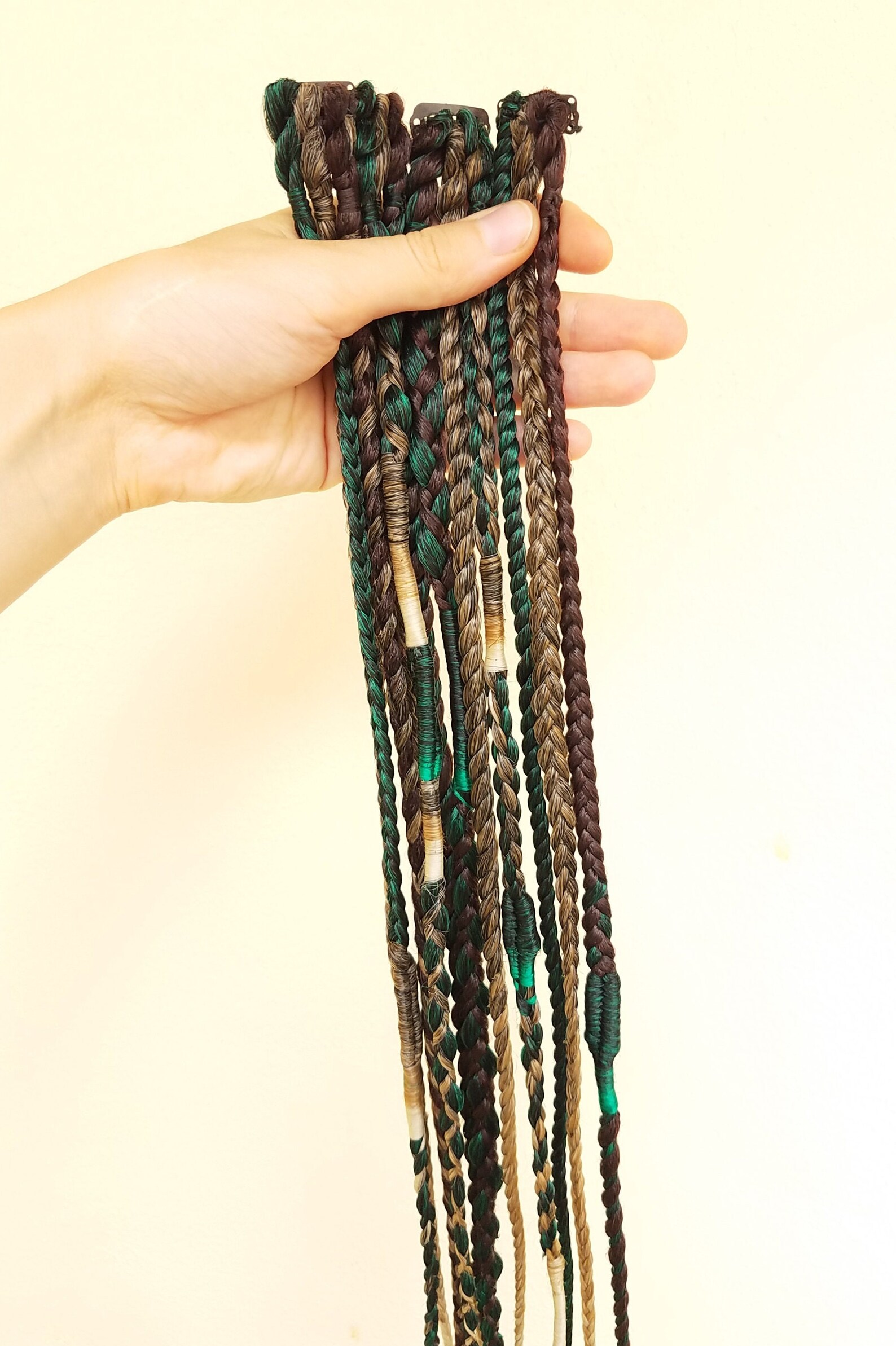 Clip in Braids Extension Green Brown Boho Hair Extensions Etsy