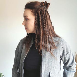 Short brown clip in bumpy dreads, Boho hair extension, Viking dreads on hair clips, Whimsical hair accessory, Length 12&quot;, Braids 20, clips 5