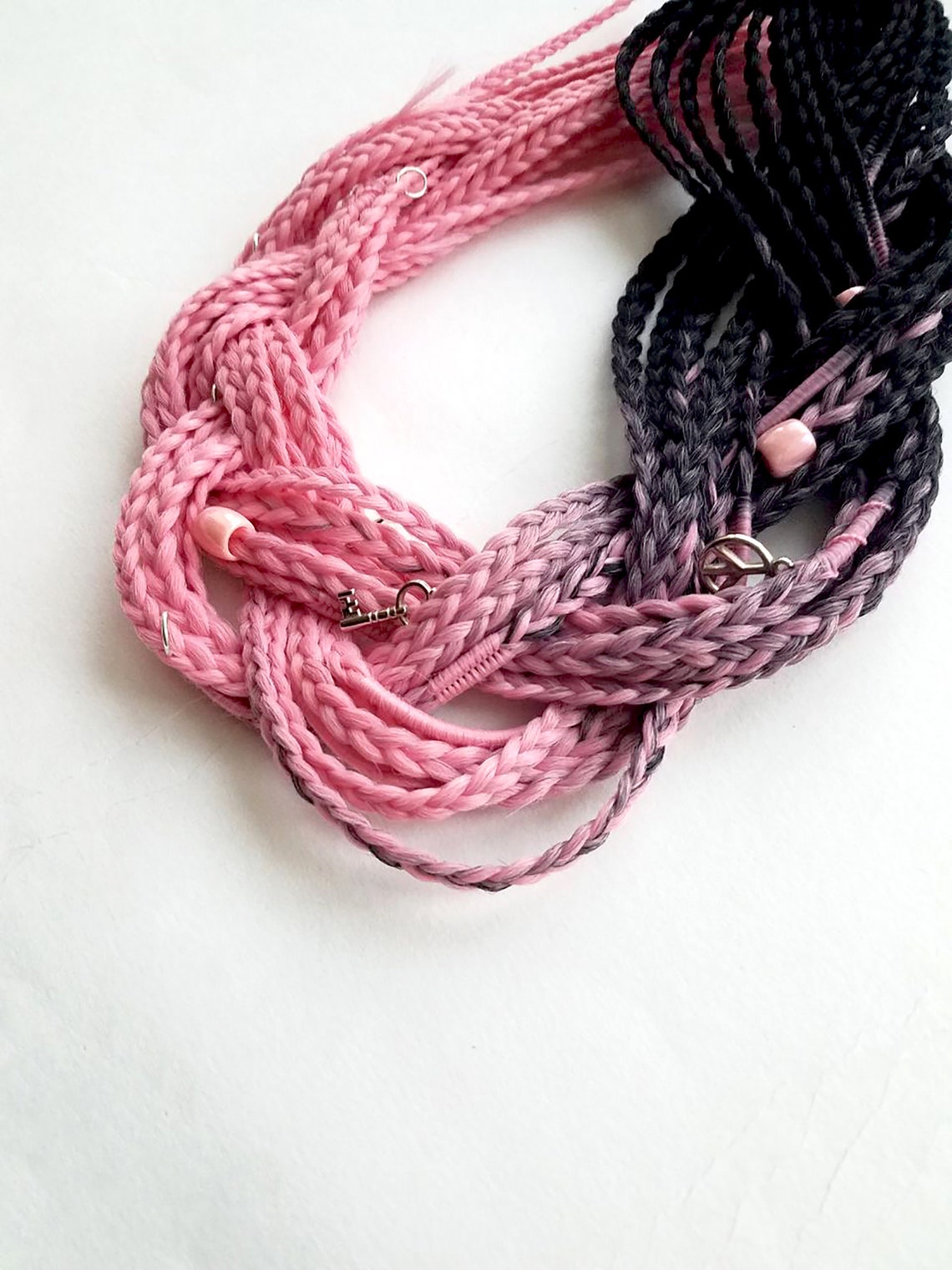 Black to Pink braids Hair extensions on rubber band Synthetic Etsy