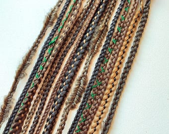 Clip in dreadlocks brown, Boho hair extensions ginger, Viking dreads on hair clips, Medival hair accessory, Length 24", Braids 15, 5 clips