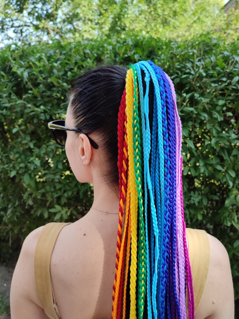 Rainbow Braids Extension on Hairband LGBT Hair Extension Etsy