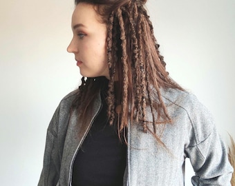 Short brown clip in bumpy dreads, Boho hair extension, Viking dreads on hair clips, Whimsical hair accessory, Length 12", Braids 20, clips 5