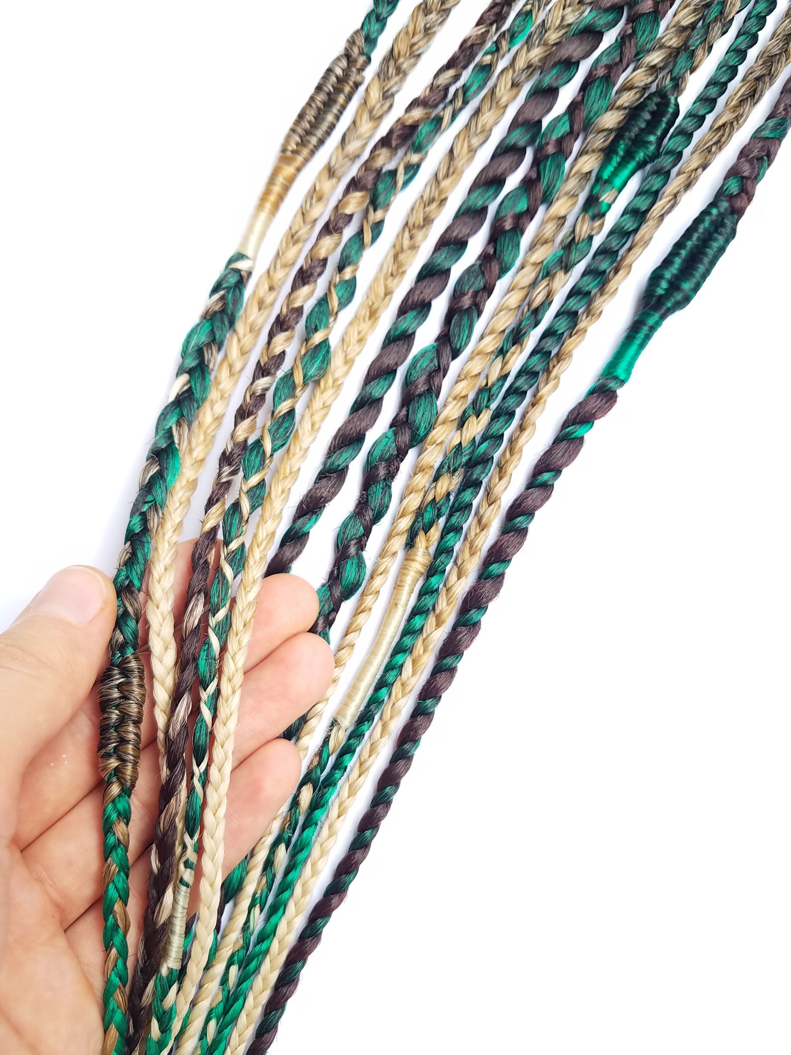 Clip in Braids Extension Green Brown Boho Hair Extensions Etsy