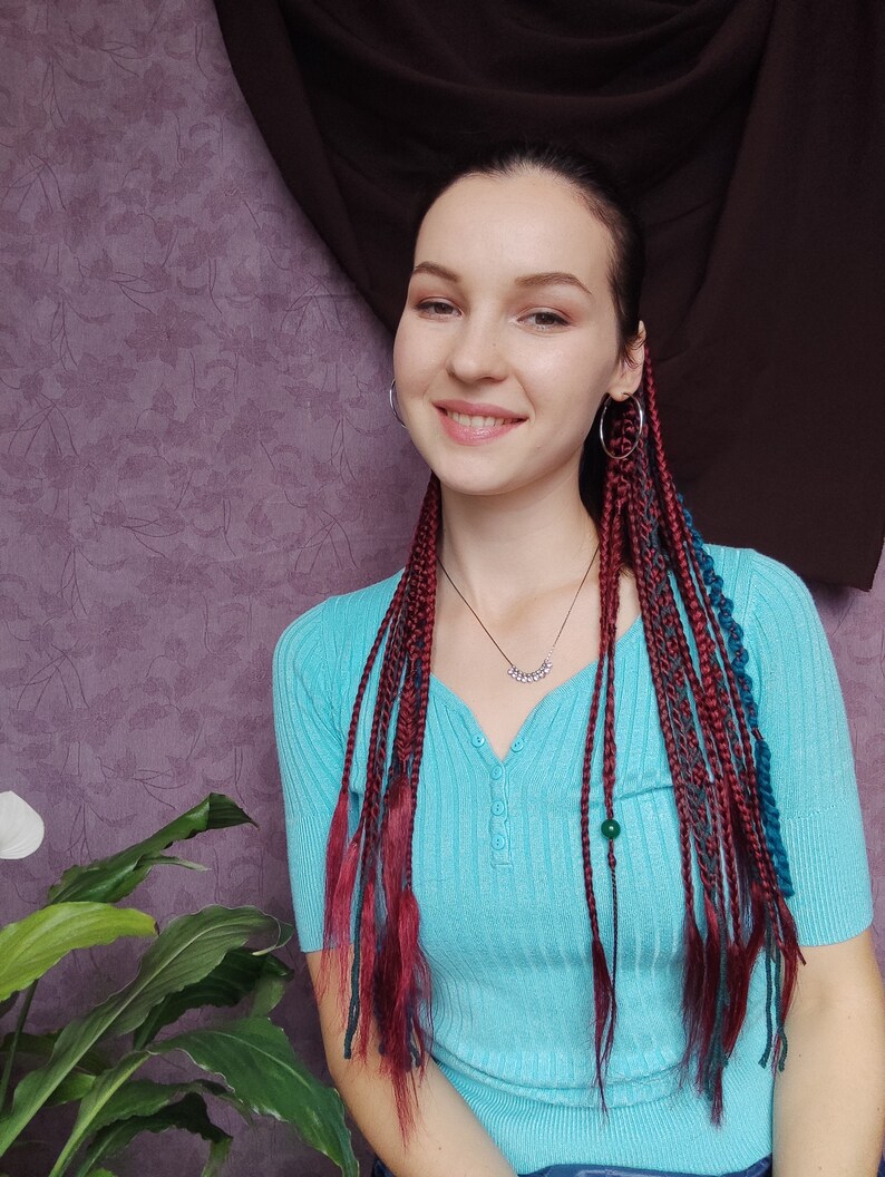 Red Braids Extensions on Hairband Dreadlock Ponytail With Etsy
