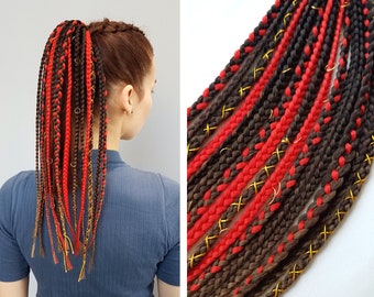 Brown red ponytail braids extension, Viking Hair falls, Red synthetic braids dreadlocks, Nordic hair extension, Braids hair wig. Length 17"