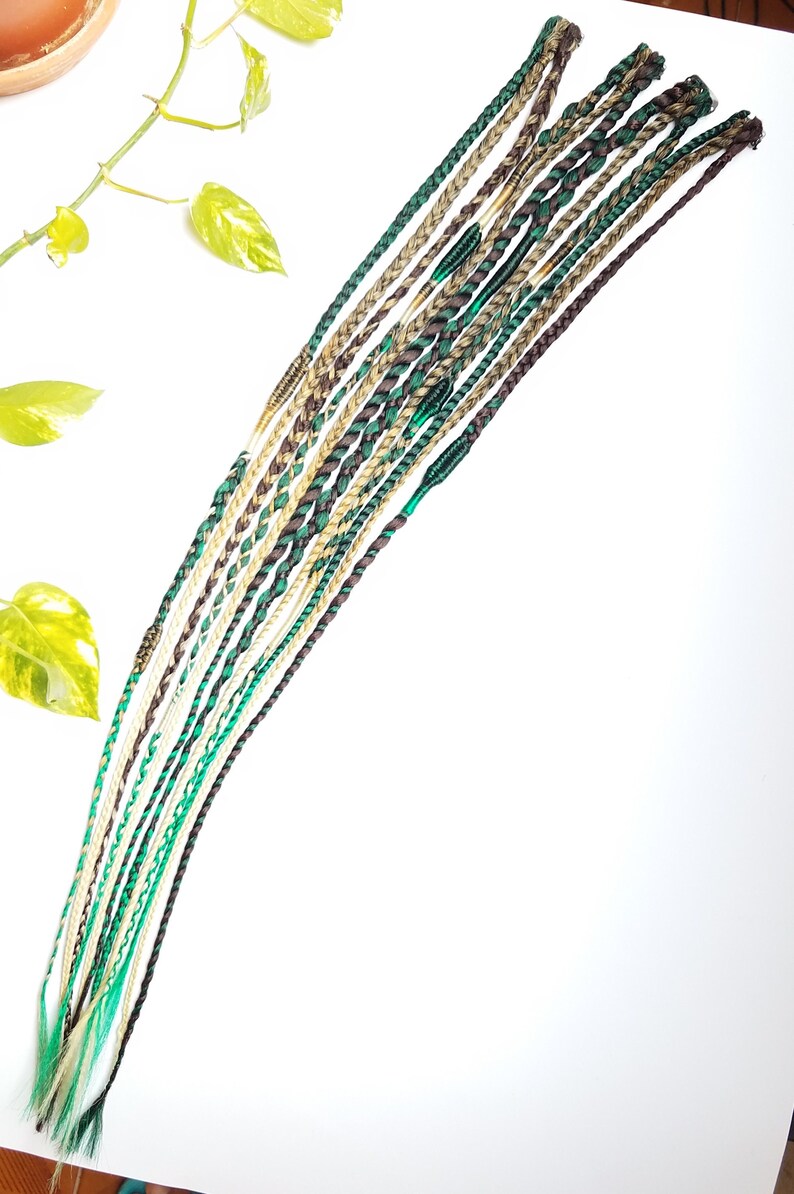 Clip in Braids Extension Green Brown Boho Hair Extensions Etsy