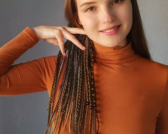 Clip in dreadlocks brown, Boho hair extensions, Viking dreads black on hair clips, Medival hair accessory, Length 15", Braids 28, clips  6