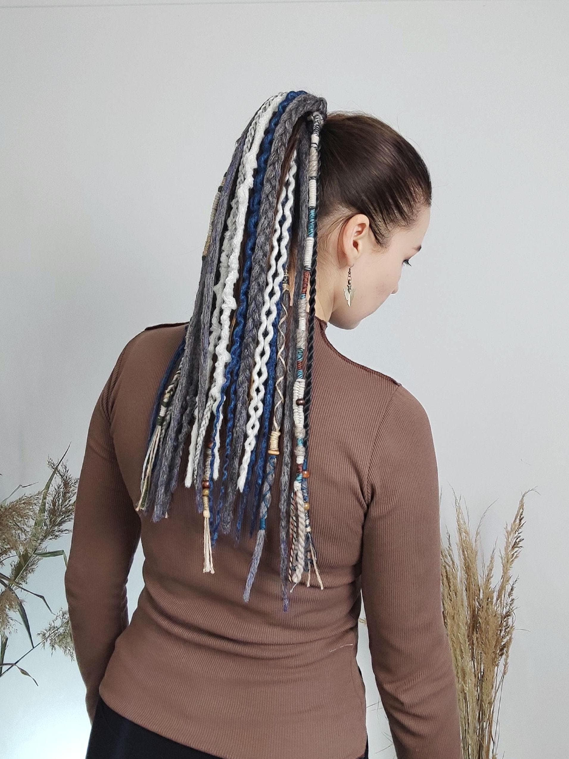 Handmade Boho Dreadlock Ponytail Holder Decorative Beads - Grey & Blonde- BN 24” Full set, blonde BOHO decorated PONYTAIL clip-in! main image 4