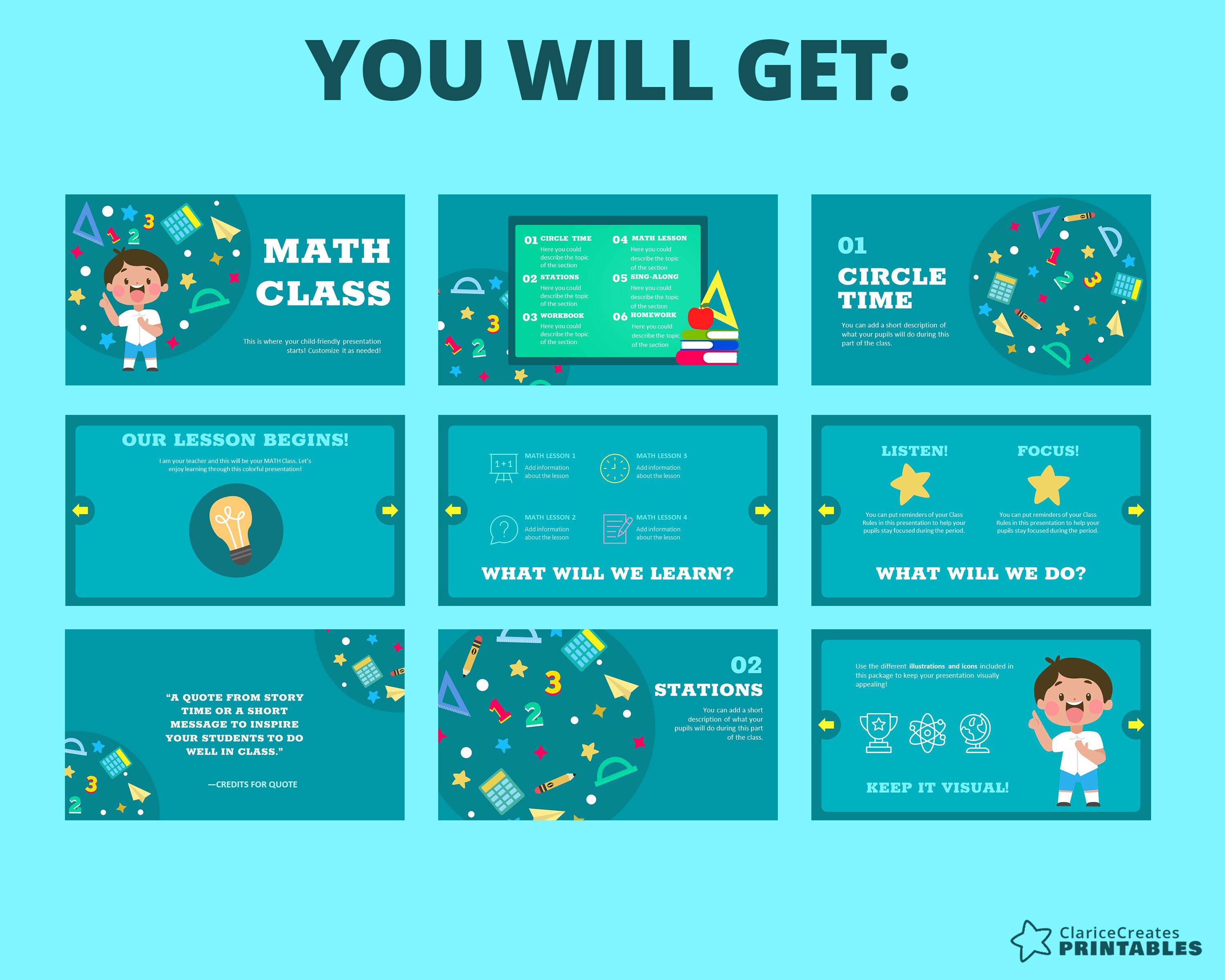 Math Class Presentation Template - Editable Slides Powerpoint ...