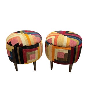 Abstract Patchwork Small Round Ottoman