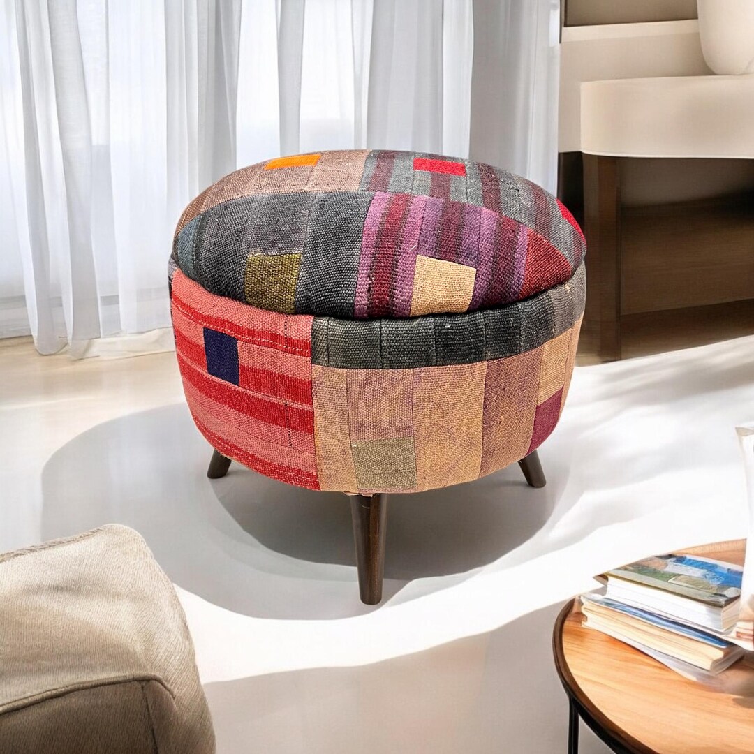 Mid-century Modern Round Ottoman - Etsy