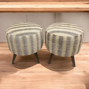 Stripe Kilim  Small Round Ottoman