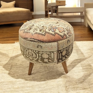 Vintage Carpet Medium Round Ottoman