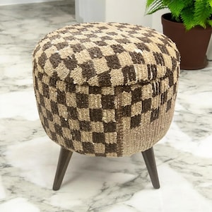 Vintage Carpet Small Round Ottoman