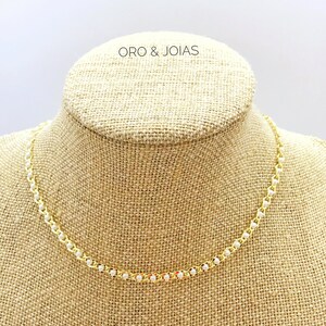 Gold and Pearls Choker. 18K Gold Plated Chocker with Pearls. Gold Choker with White Pearls. Gold Chain Choker with Pearls.