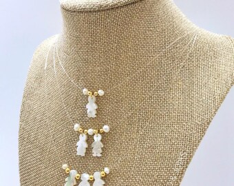 Clear Nylon Chocker with Boys and or Girls Chocker with 18K Gold Plated and Pearls Beads. 18K Gold Beads and Pearls with Boy or Girl Choker.