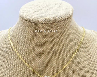 Gold Necklace with Nacre  White Heart. 18K Gold Plated Necklace with White Nacre Heart.