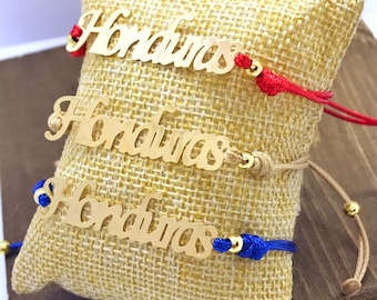 Rope Bracelet Honduras, Gold Bracelet HONDURAS Legend. 18K Gold Plated Bracelet with Honduras Legend.