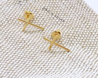 Gold Cross Earrings. 18K Gold Plated  Cross Earrings