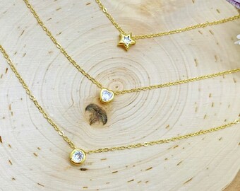 Gold Heart and Cubic Zirconia Heart Necklace. 18K Gold Plated Heart Necklace with Cubic Zirconia.