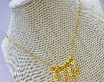 Personalized Gold Necklace with Boy and Girl with Pearl Charm. 18K Gold Plated Necklace with Boys and/or Girls Pearl Charms.
