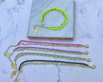 Double Gold Chain Bracelet with Neon color. Colorful Neon and Gold Chain Bracelet. Gold Plated 18K.