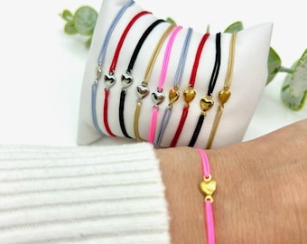 String Stainless Steel Bracelet Gold and Silver Heart Charm with gold filled 18k